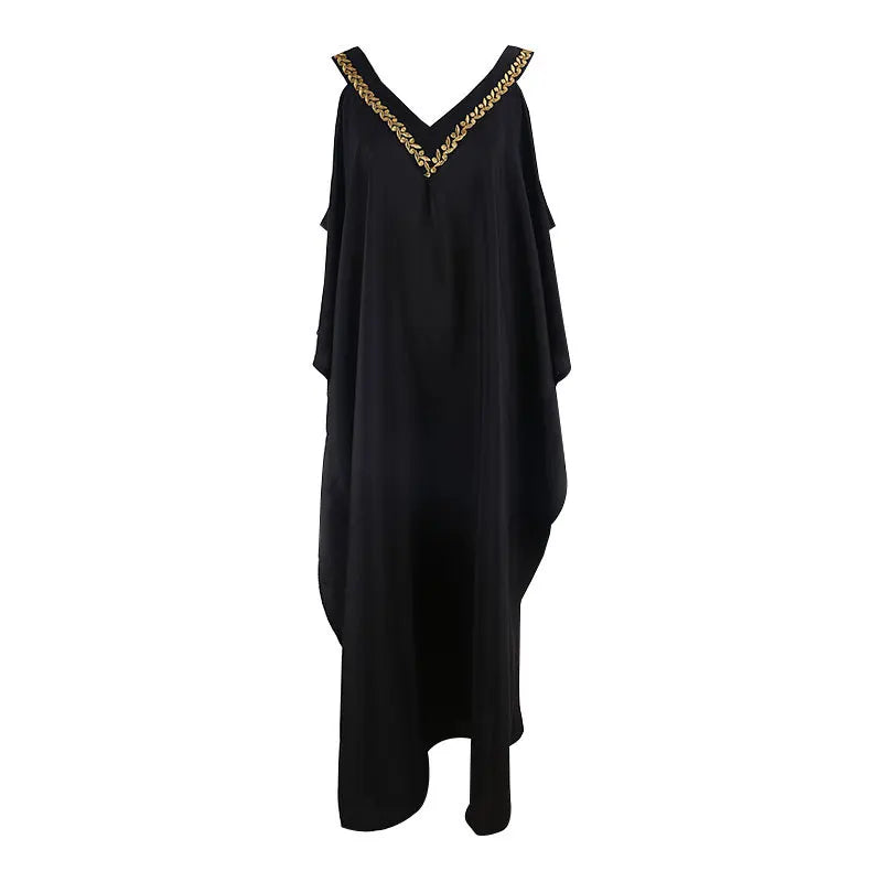 Women's Clothing V-neck Gold Strapless Loose Plus Size Beach Holiday Dress Bikini Sunscreen Dress