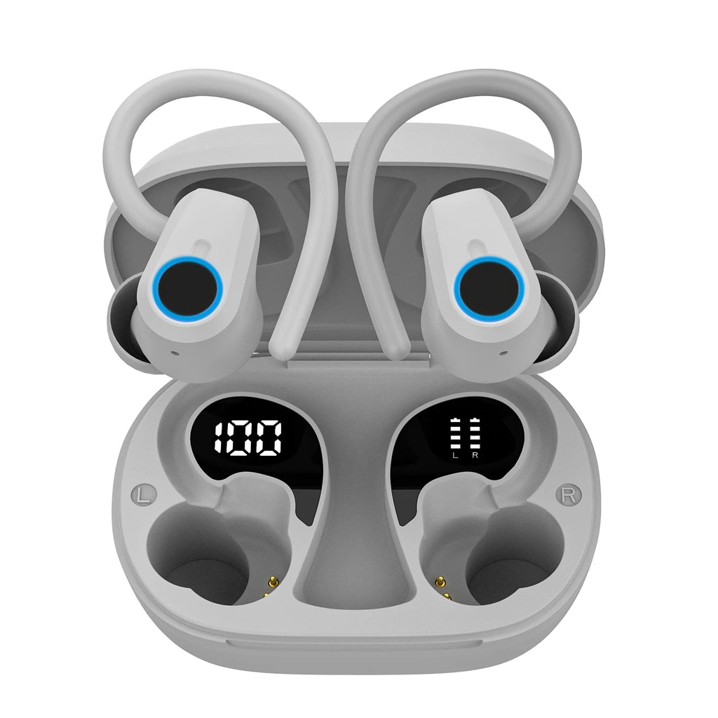 Black Wireless Headphones Bluetooth 5.3 Earphones IP7 Waterproof Bluetooth Headphones Sport with LED Display Earbuds