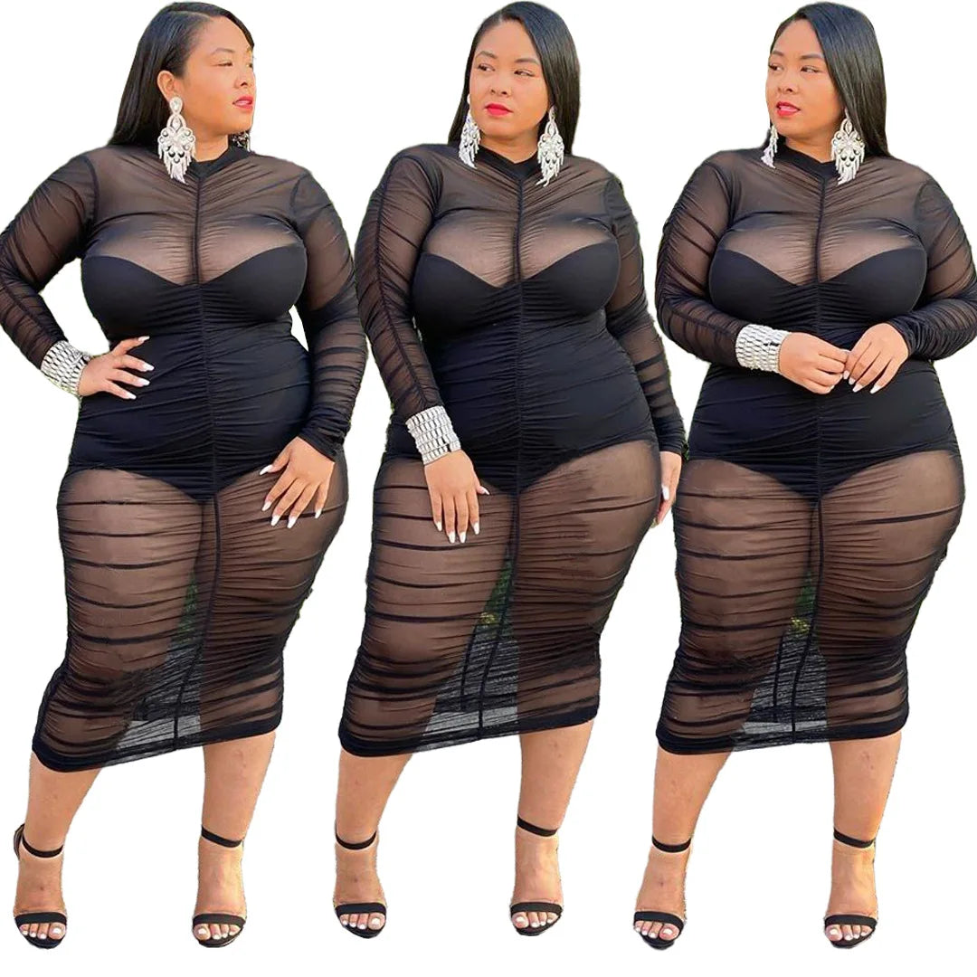 Popular Products 2022 Hot New Style Dress Plus Size Women Clothing Black Sexy Plus Size Mesh Dress