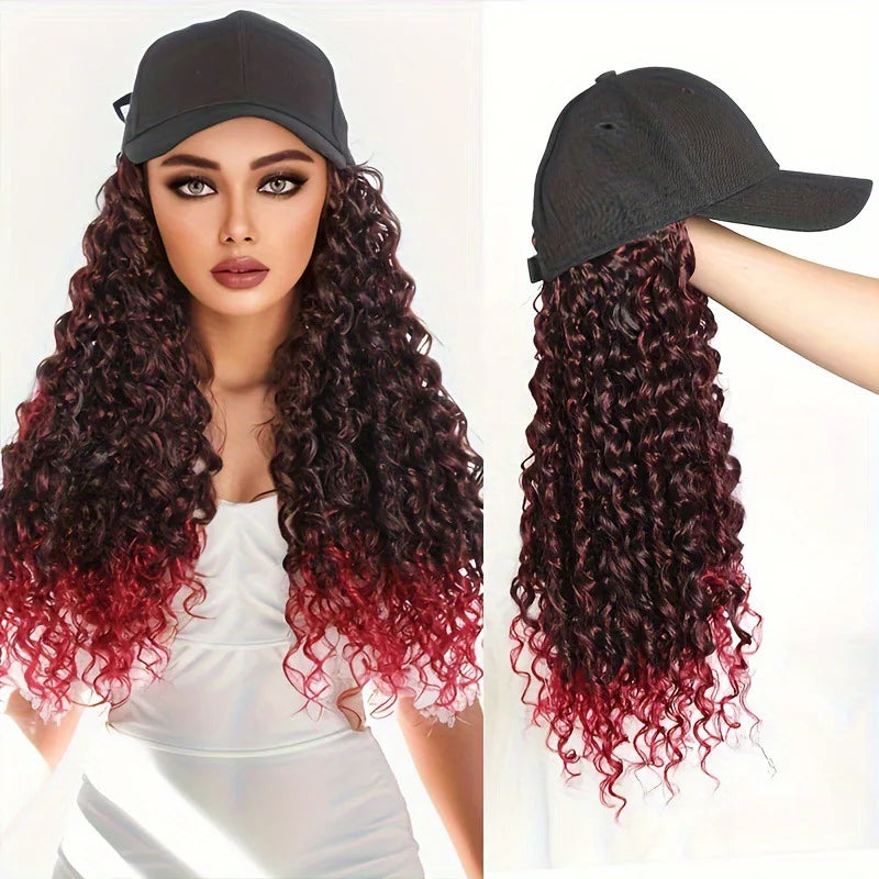 20 Inches Long Curly Synthetic Hat Wig Made of High Temperature Fiber