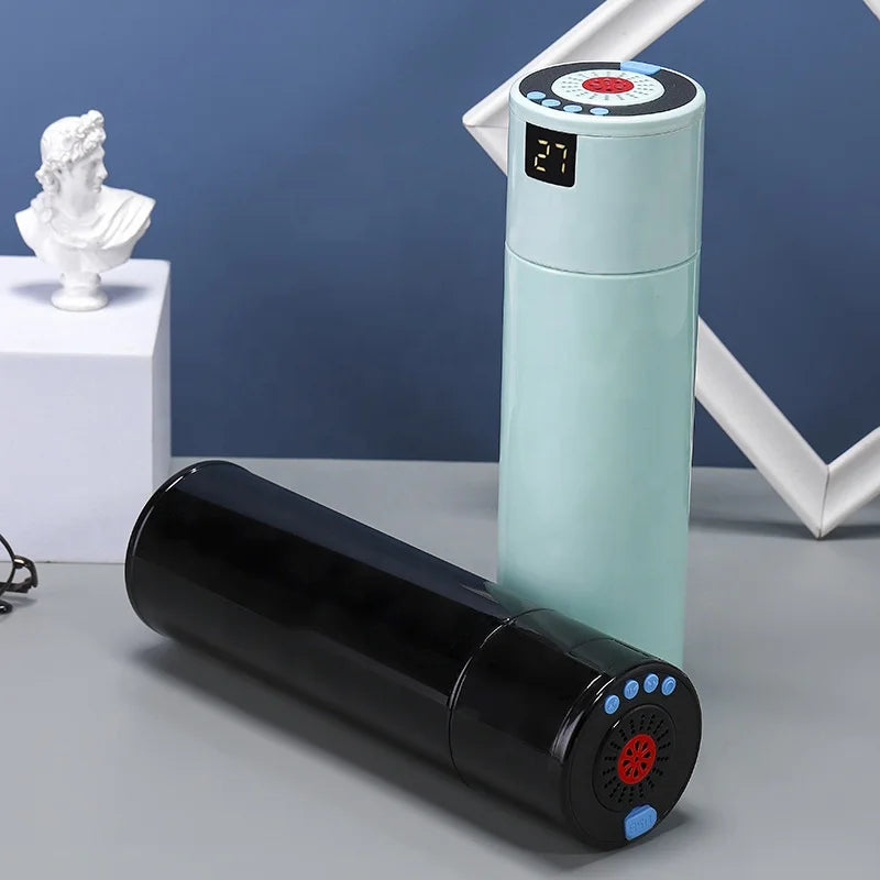 Customized 3 in 1 Steel Rechargible Smart Temperature FM Radio TF Bluetooth Speaker Tumbler Water Bottle with Reminder to Drink