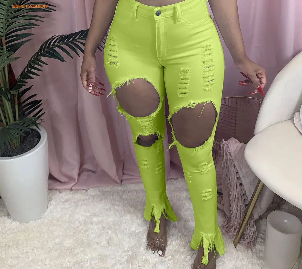 21105-MX68 Denim Ripped Designs High Waist Plus Size Women Jeans Sehe Fashion