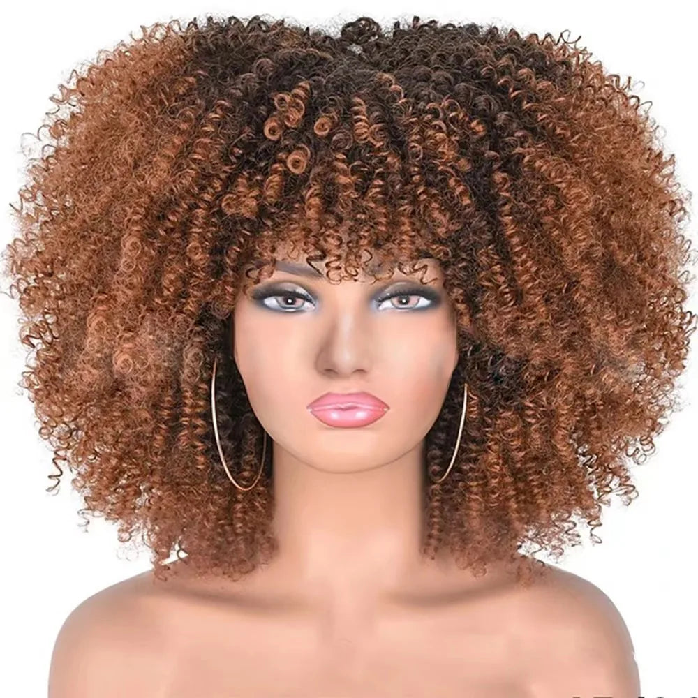 Afro Kinky Curly Bob Wig With Bangs