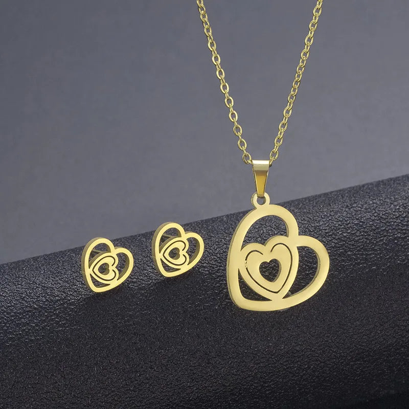 Cheap Stainless Steel Necklace Earring Set Women Moon Smile-y Face Butterfly Pendants