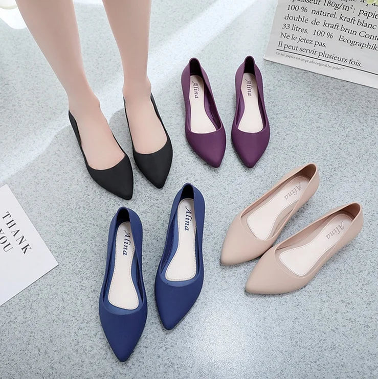2022 Wholesale New Arrival Women Jelly Comfort Office Lady Slip on Flats Shoes Korean Candy Color Waterproof Casual Shoes