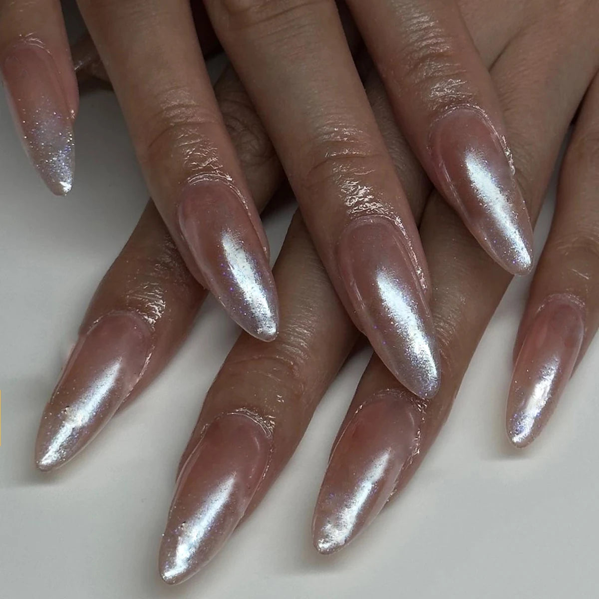 Design Abs Press on Nails Custom Long Oval Medium French Shinny Powder Nail Supplies Artificial Fingernails