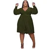 Autumn Plus Size Women Clothes Long Puff Sleeve V Neck Solid Color Casual Dresses Loose Knitted Plus Size Women Dresses