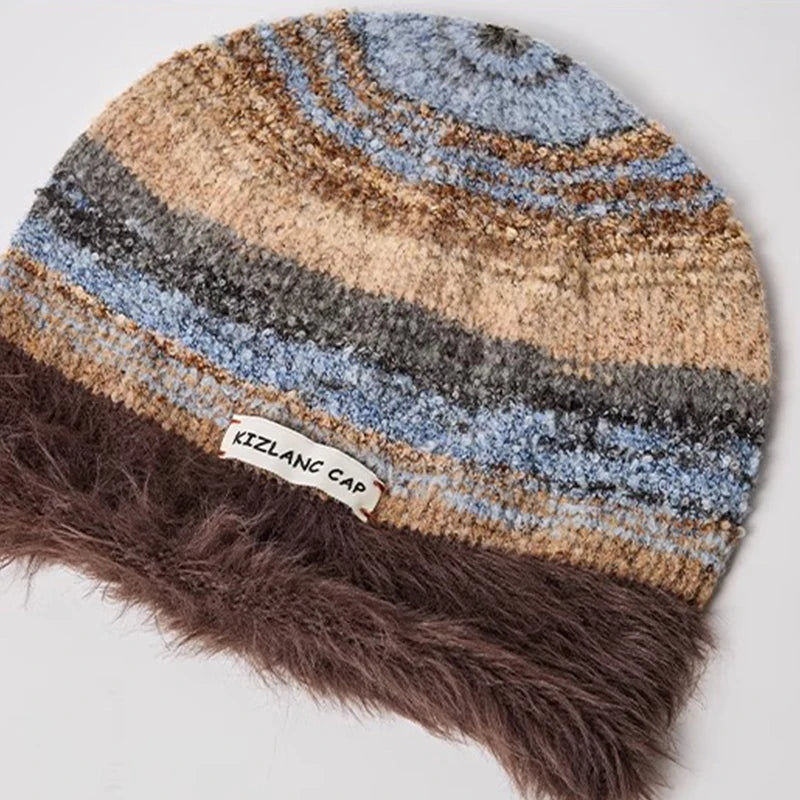 Autumn Winter Vintage Fashionable Women Shopping Commuting Shaggy Knit Cap Beanie Hat