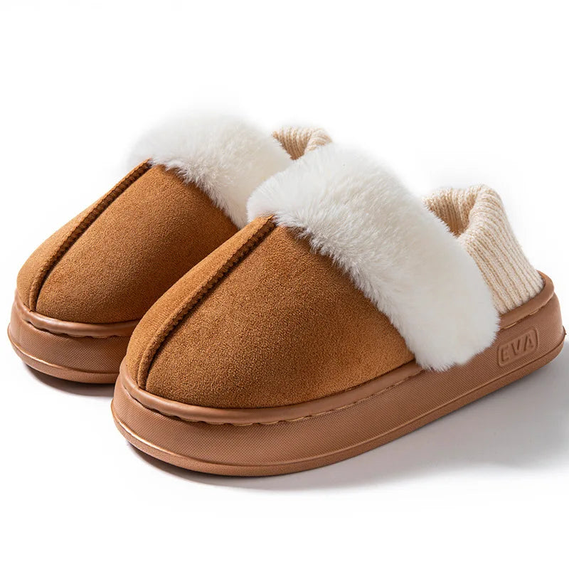 Camel Color Suede Patchwork Frayed Loop Indoor/Outdoor Home Wooden Floor Winter Closed Toe Warm Cotton Shoes for Men Women