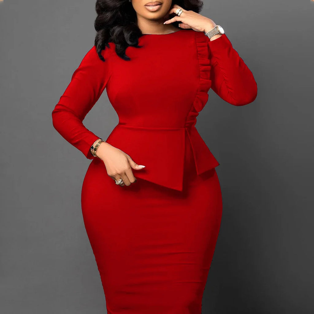 2023 Casual Plus Size Women Dresses Long Sleeve Ladies Office Elegant African Women Fashion Casual Dress