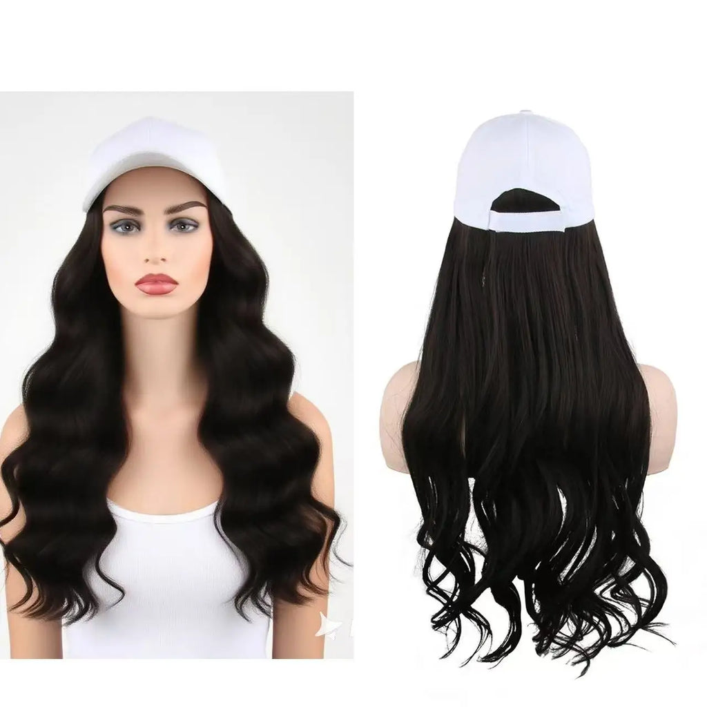 Black Wig with White Baseball Cap Combo