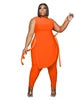 Liu Ming New Spring Summer Plus Size Women Clothing Irregular Sleeveless Tops Tracksuits Two Piece Jogger Set