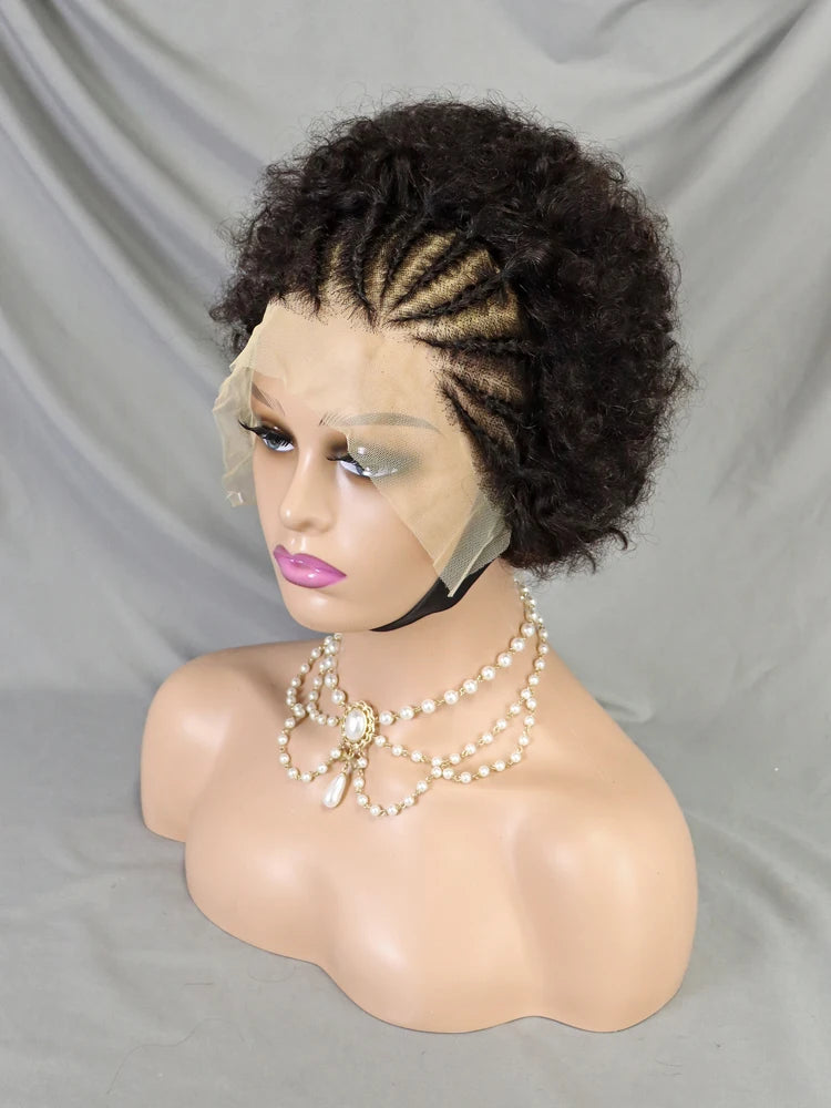 13x4 Lace Frontal Pixie Curly Braided Natural Human Hair