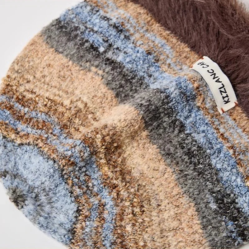 Autumn Winter Vintage Fashionable Women Shopping Commuting Shaggy Knit Cap Beanie Hat