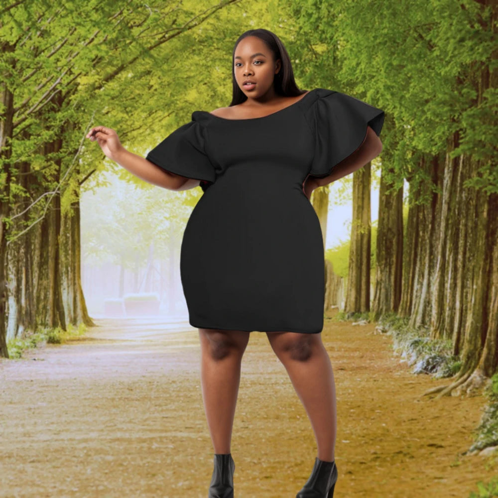 10702-MX80 Solid Color Loose Strapless Plus Size Women Dress Sehe Fashion