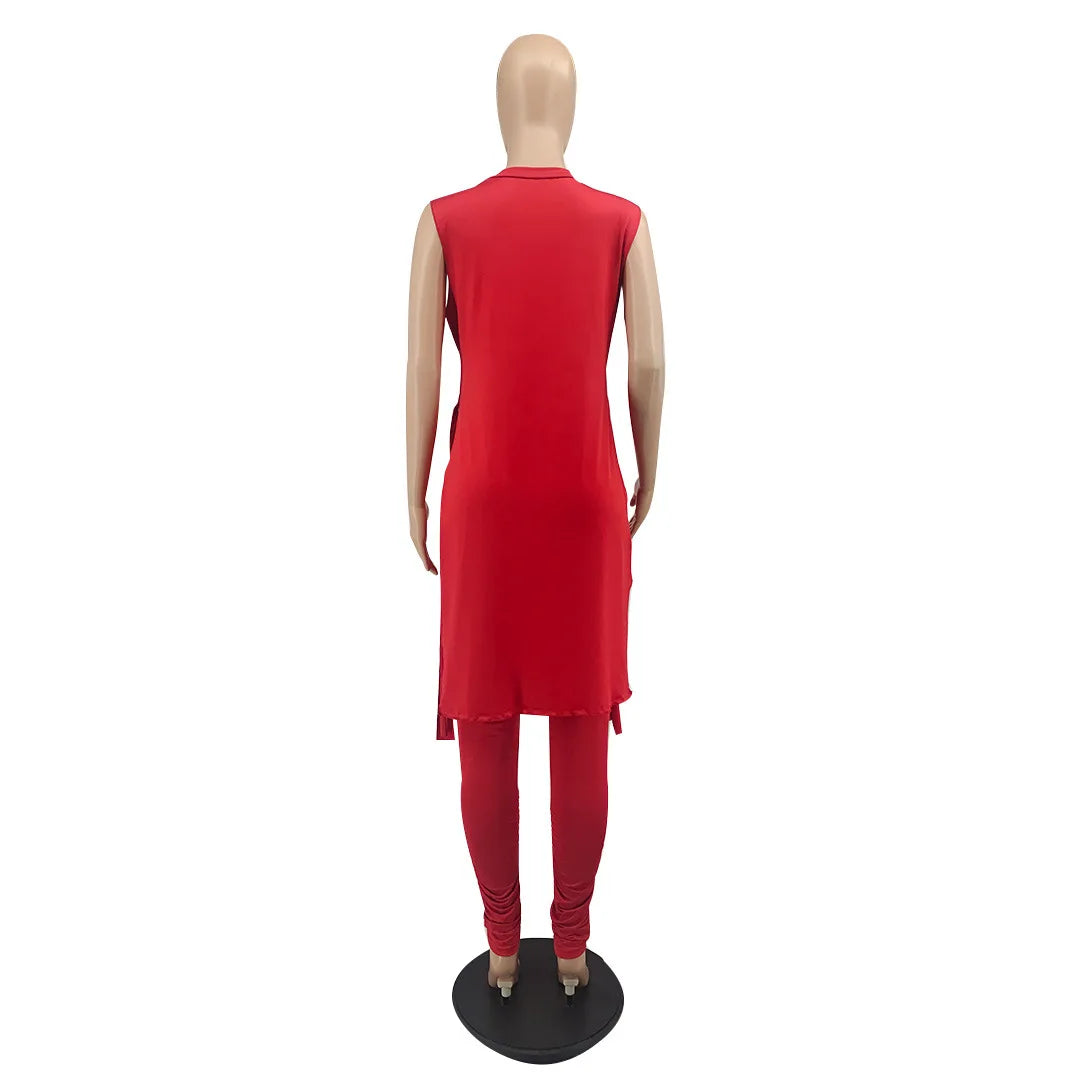 Liu Ming New Spring Summer Plus Size Women Clothing Irregular Sleeveless Tops Tracksuits Two Piece Jogger Set