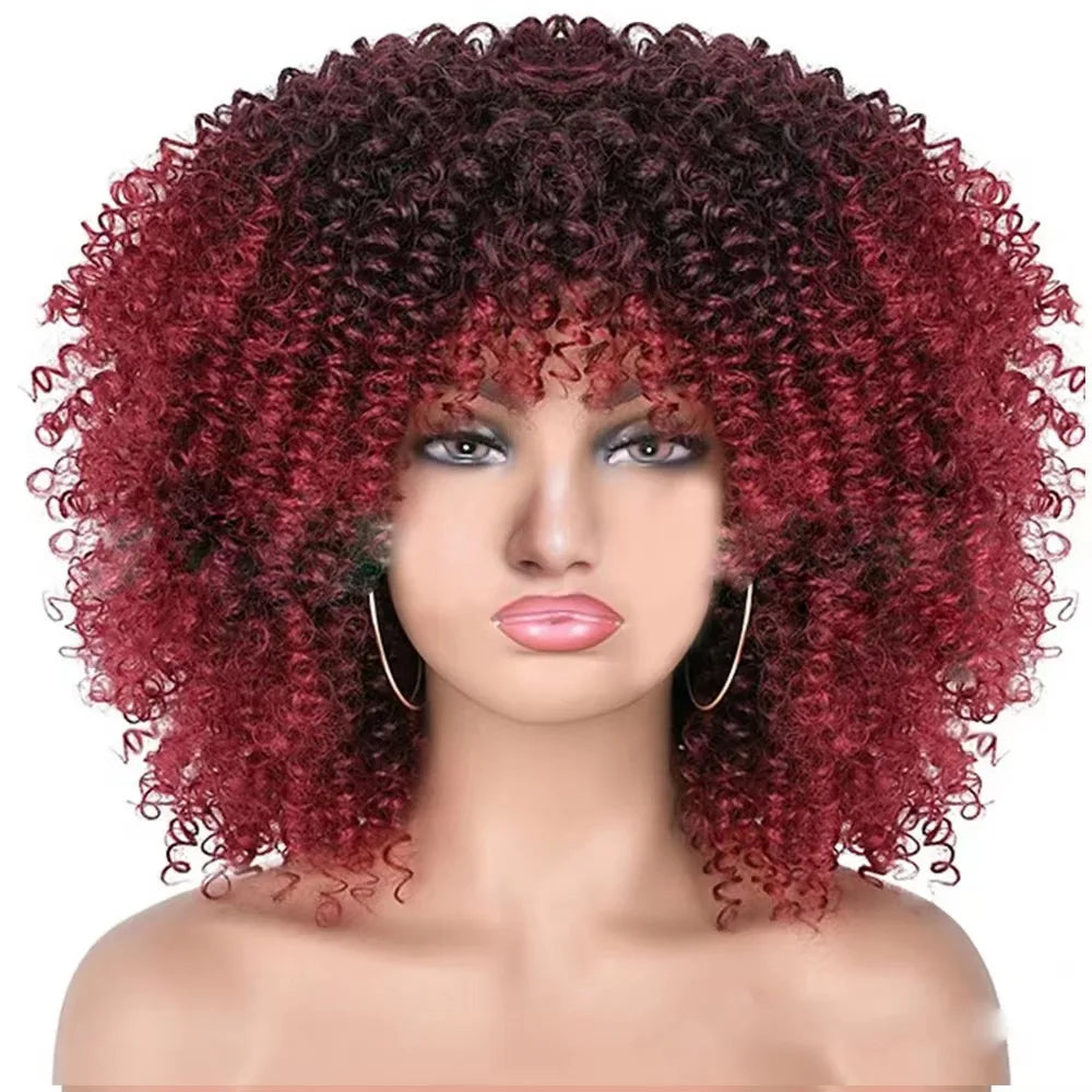 Afro Kinky Curly Bob Wig With Bangs