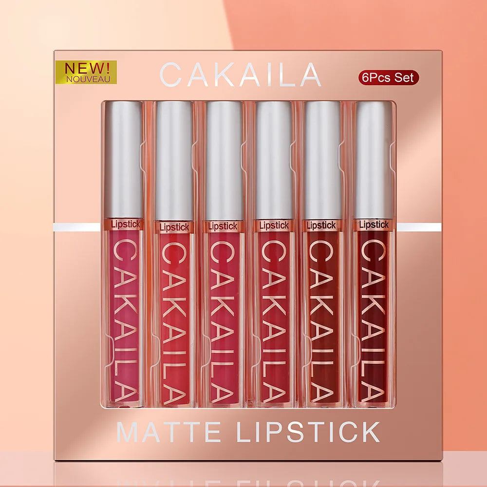 CAKAILA 6-Color Lip Gloss Lipstick Set Liquid Matte Velvet Matte Women's Makeup Long-lasting Waterproof Non-stick Cup Non-fade