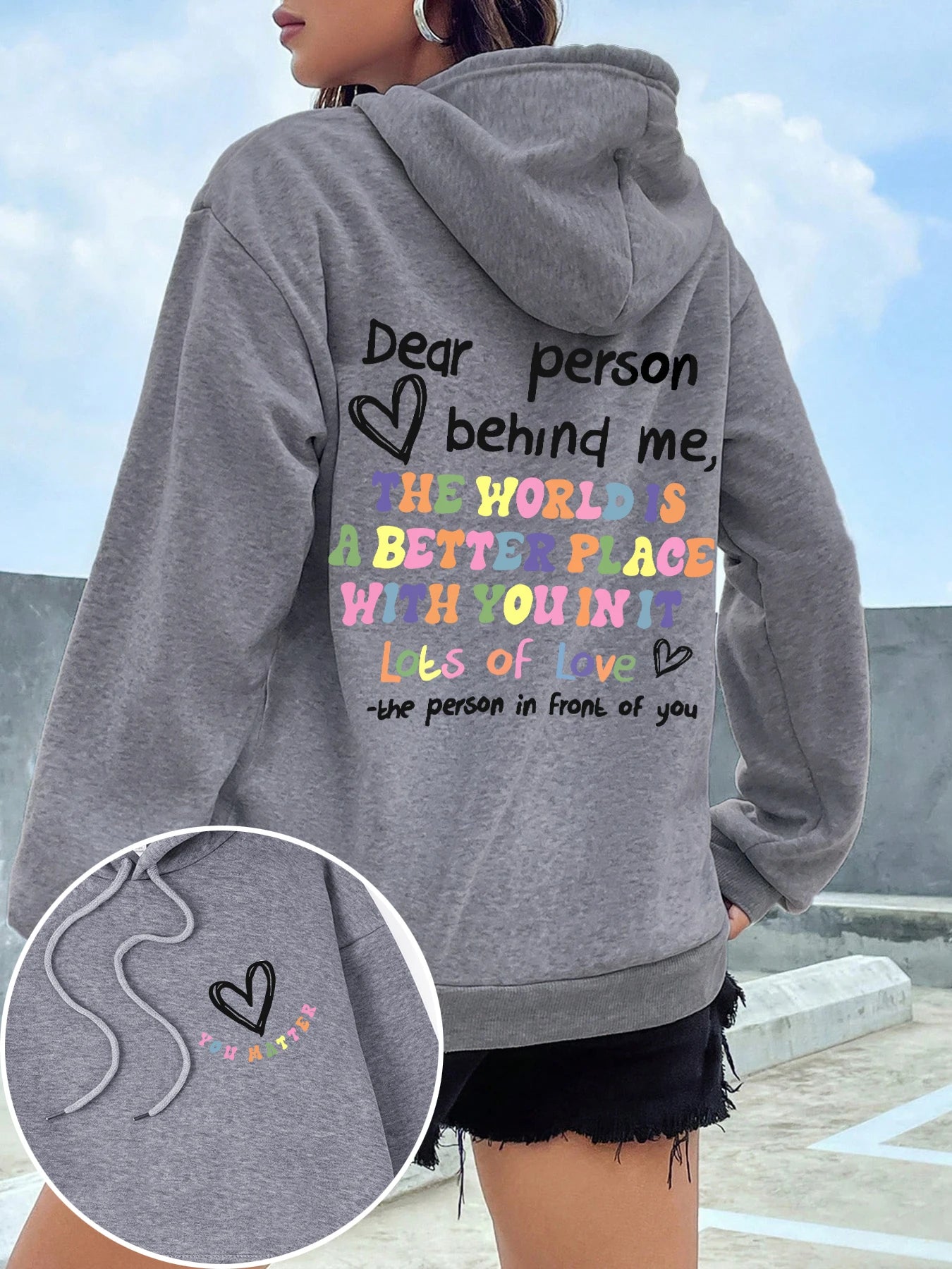 Dear Person Behind Me Print Plus Size Hoodies Woman's Colored Letters Basics Sweatshirt Fleece Autumn Clothes Warm Casual Tops
