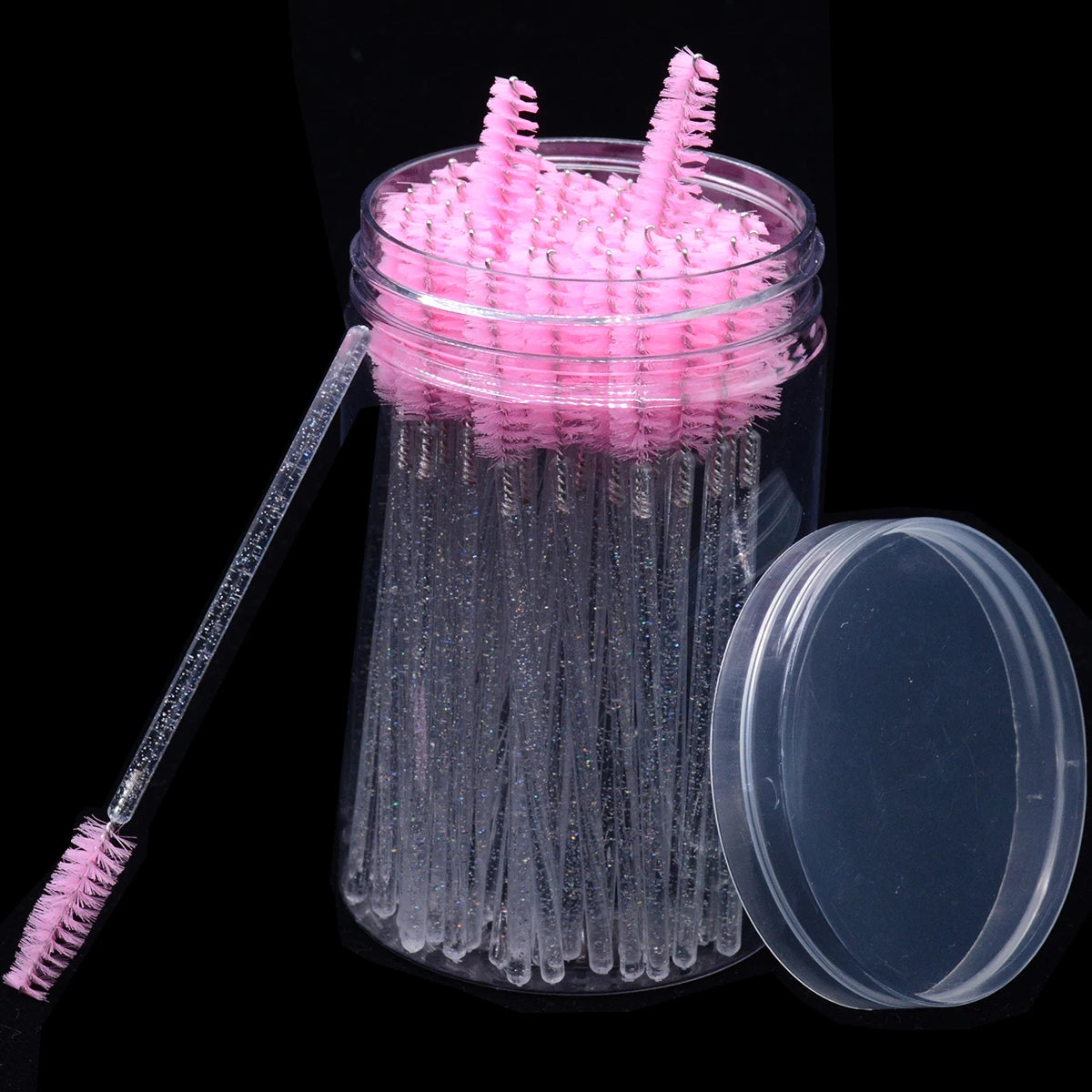 50Pcs/Bottle Eyelash Extension Brushes With Container Eyebrow  Eye Lash Mascara Wands Spoolies In Case Wholesale