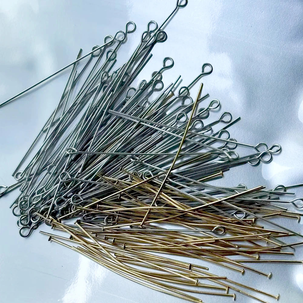 50-100pcs/lot Stainless Steel Head Pins Water Gold Plated Eye Flat Head Pins Ball Head Pins For DIY Jewelry Making Earrings