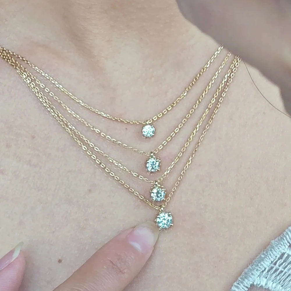 LAMOON Moissanite Necklace For Women Classic Elegant 4 Claws 925 Sterling Silver Gold Plated Fine Jewelry Wedding Accessories