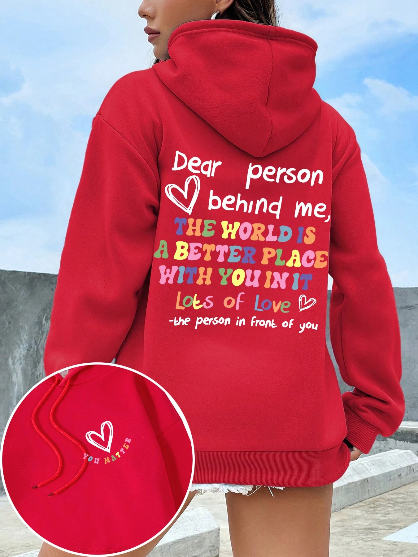 Dear Person Behind Me Print Plus Size Hoodies Woman's Colored Letters Basics Sweatshirt Fleece Autumn Clothes Warm Casual Tops