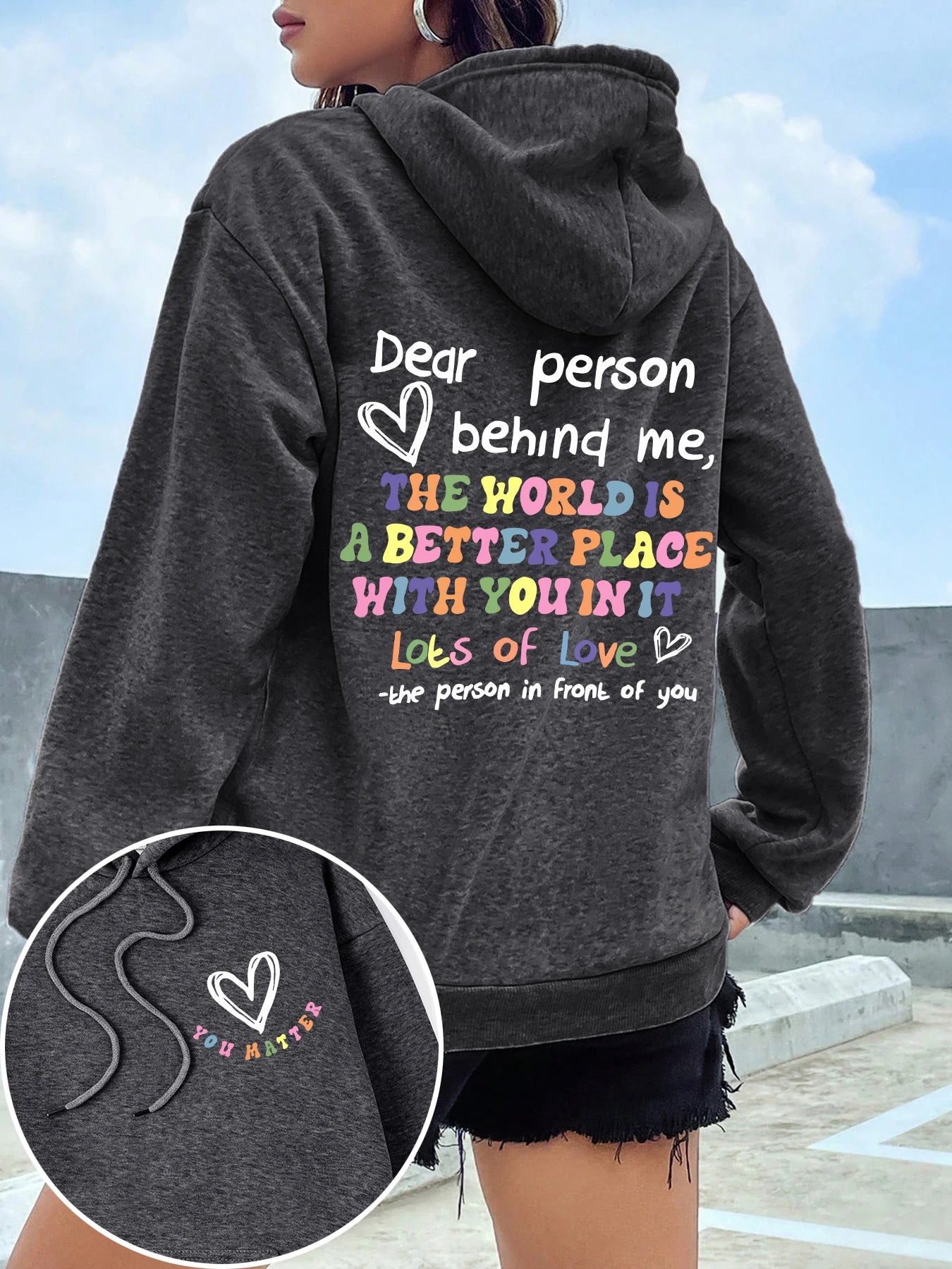 Dear Person Behind Me Print Plus Size Hoodies Woman's Colored Letters Basics Sweatshirt Fleece Autumn Clothes Warm Casual Tops
