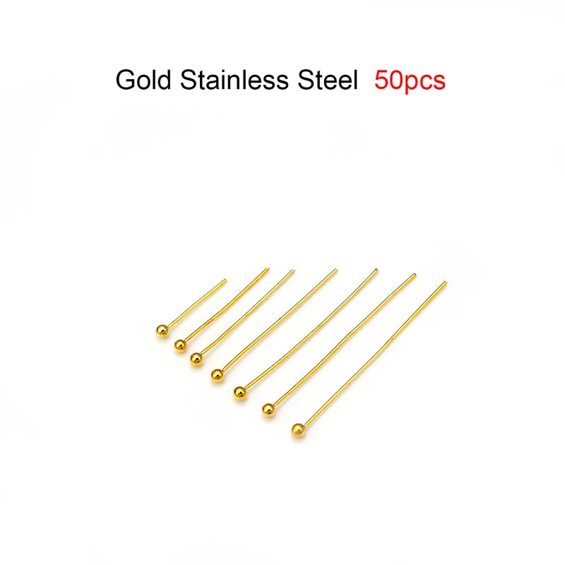 50-100pcs/lot Stainless Steel Head Pins Water Gold Plated Eye Flat Head Pins Ball Head Pins For DIY Jewelry Making Earrings