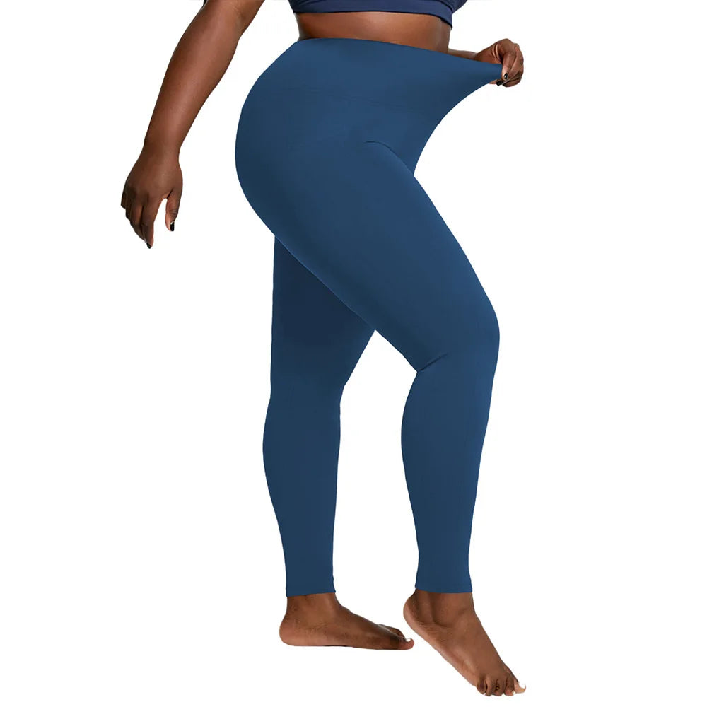 "Women's Plus Size High-Waisted Yoga Leggings with Pockets | Tummy Control Hip-Hugging Workout Solid Colors Tights for Gym