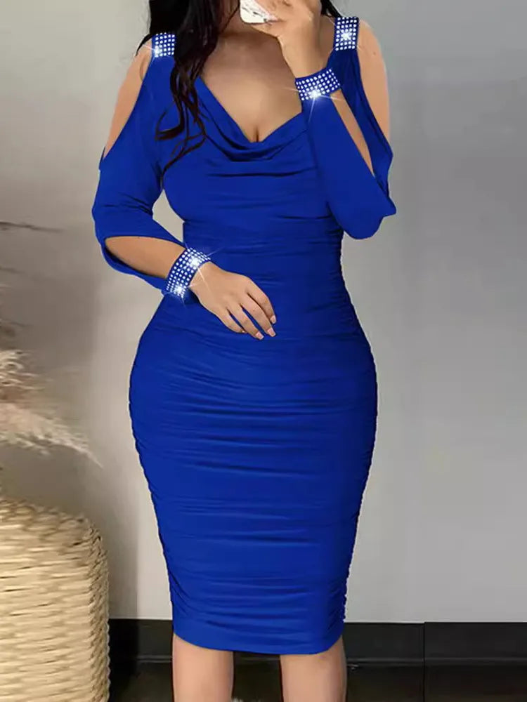 Fashion Elegant Dress For Women Sexy Bodycon Package Hip Off Shoulder Long Sleeve Party Dresses Summer V Neck New Women Clothes