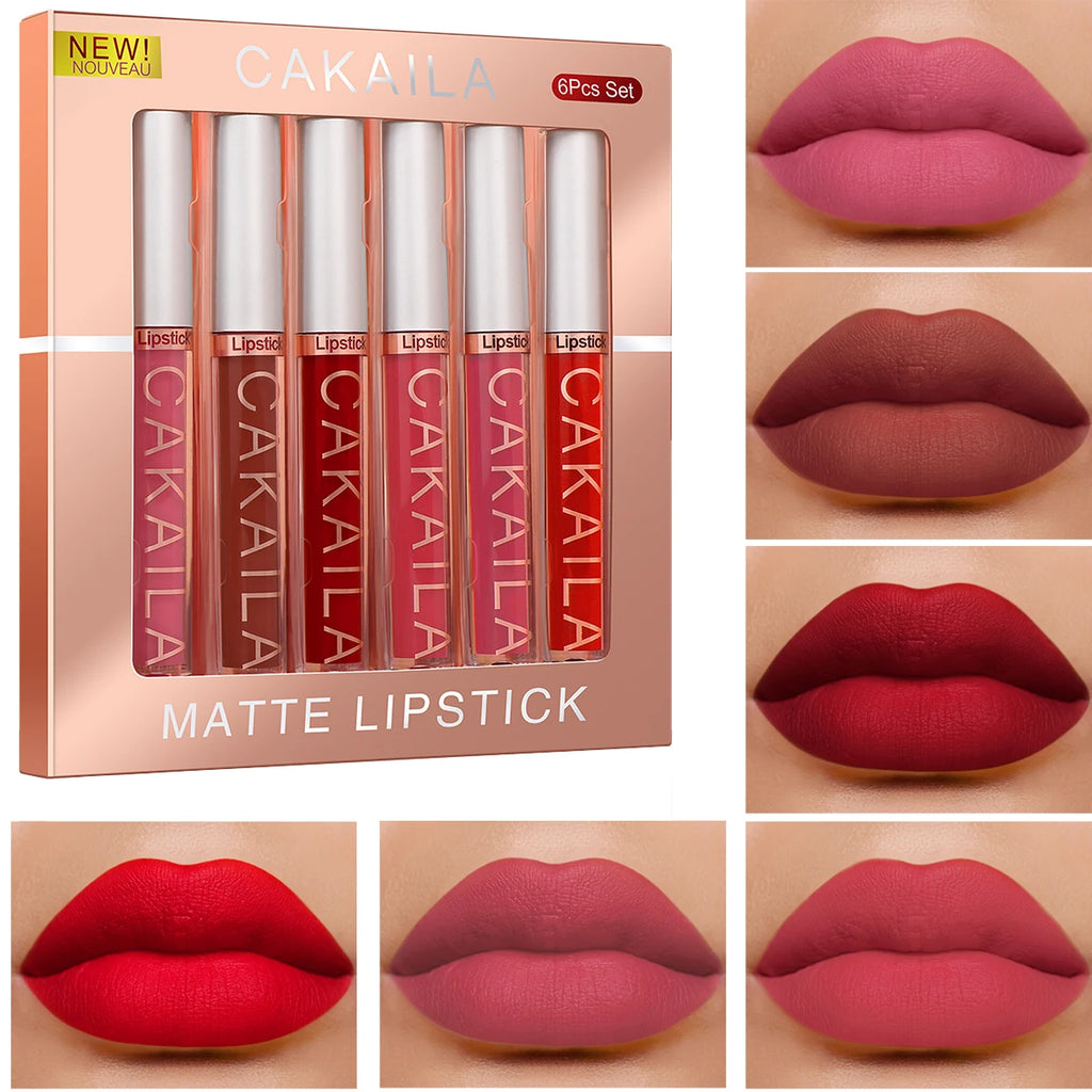 6-Color Lip Gloss Lipstick Set Liquid Matte Velvet Matte Women's Makeup Long-lasting Waterproof Non-stick Cup Non-fade