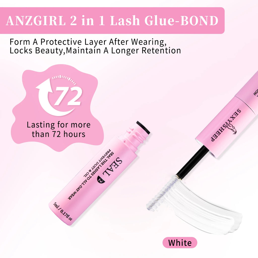 Lash Cluster Glue, Lash Bond and Seal 10ml Bond & Seal Eyelash Glue 2 in 1 for Clusters, Eyelash Adhesive Black Long-Lasting