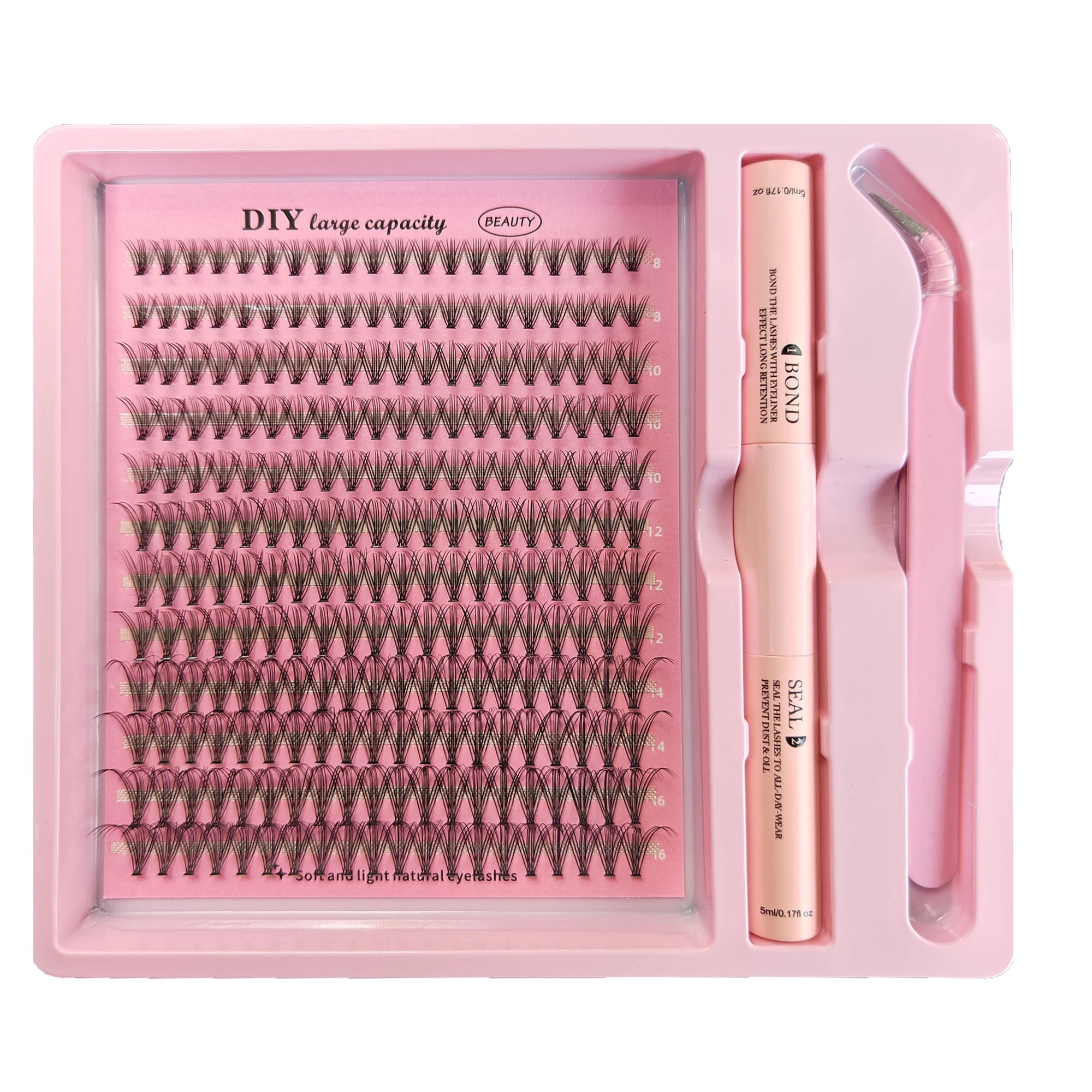 DIY Clusters Lash Kit Full Set 8-16mm Mix Bond&Seal Tweezers Lash for Self Application Makeup Individual Eyelash Extensions