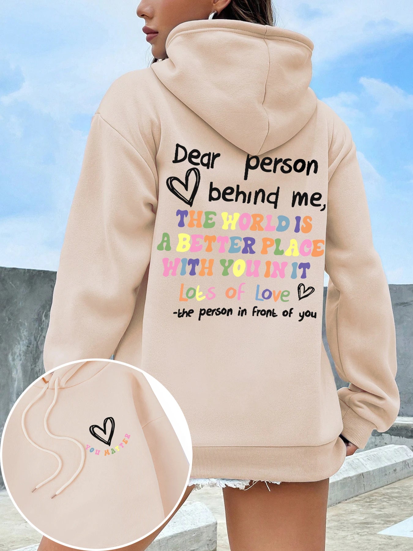 Dear Person Behind Me Print Plus Size Hoodies Woman's Colored Letters Basics Sweatshirt Fleece Autumn Clothes Warm Casual Tops