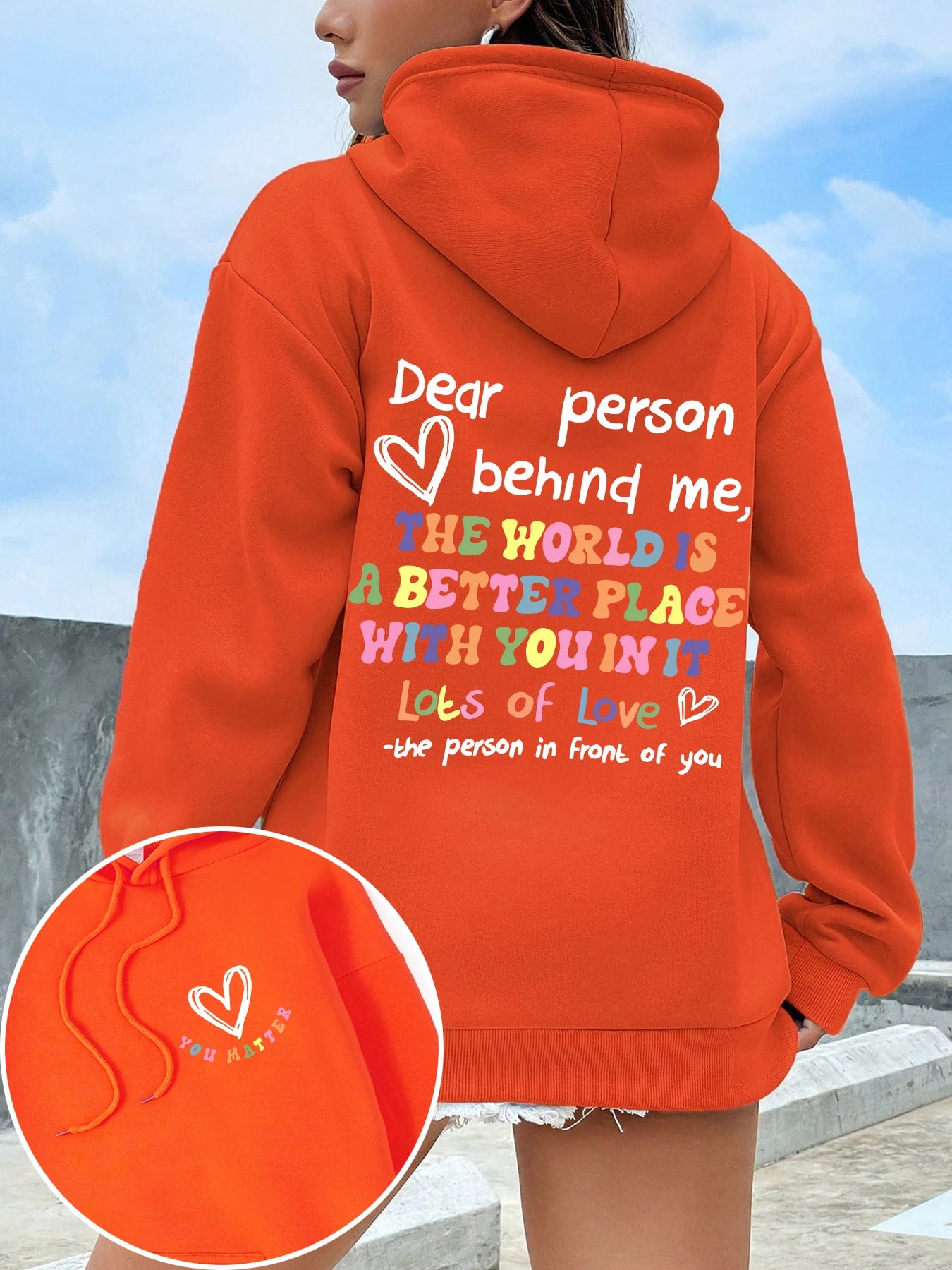 Dear Person Behind Me Print Plus Size Hoodies Woman's Colored Letters Basics Sweatshirt Fleece Autumn Clothes Warm Casual Tops