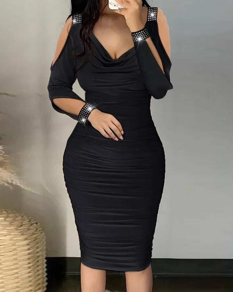 Fashion Elegant Dress For Women Sexy Bodycon Package Hip Off Shoulder Long Sleeve Party Dresses Summer V Neck New Women Clothes