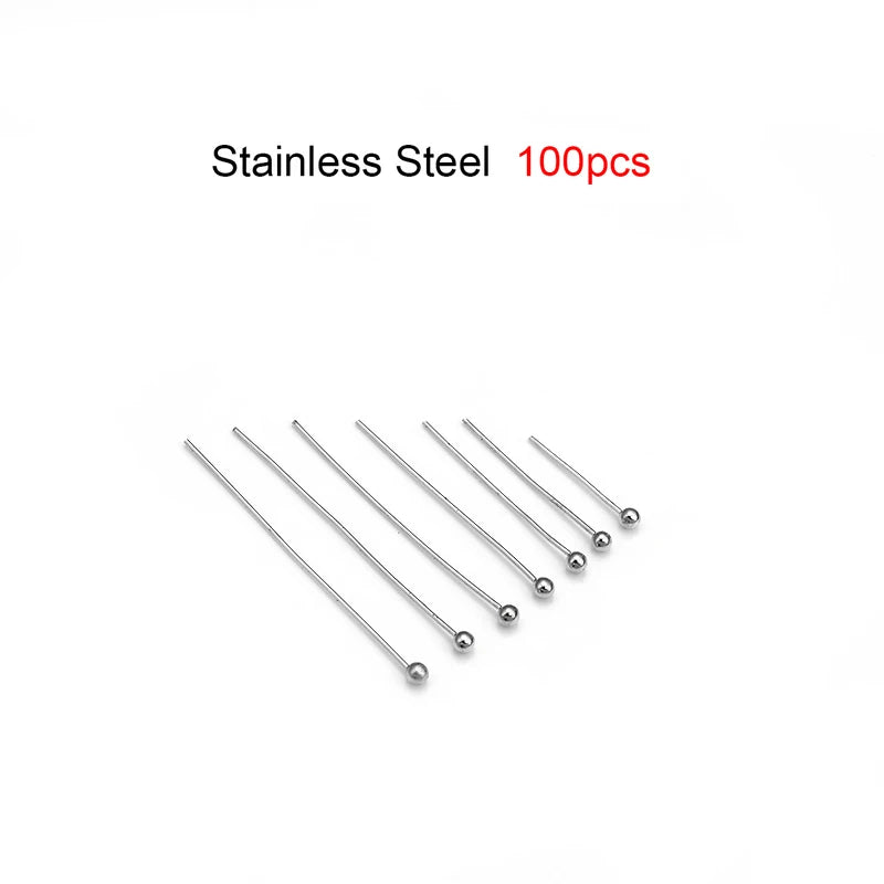 50-100pcs/lot Stainless Steel Head Pins Water Gold Plated Eye Flat Head Pins Ball Head Pins For DIY Jewelry Making Earrings