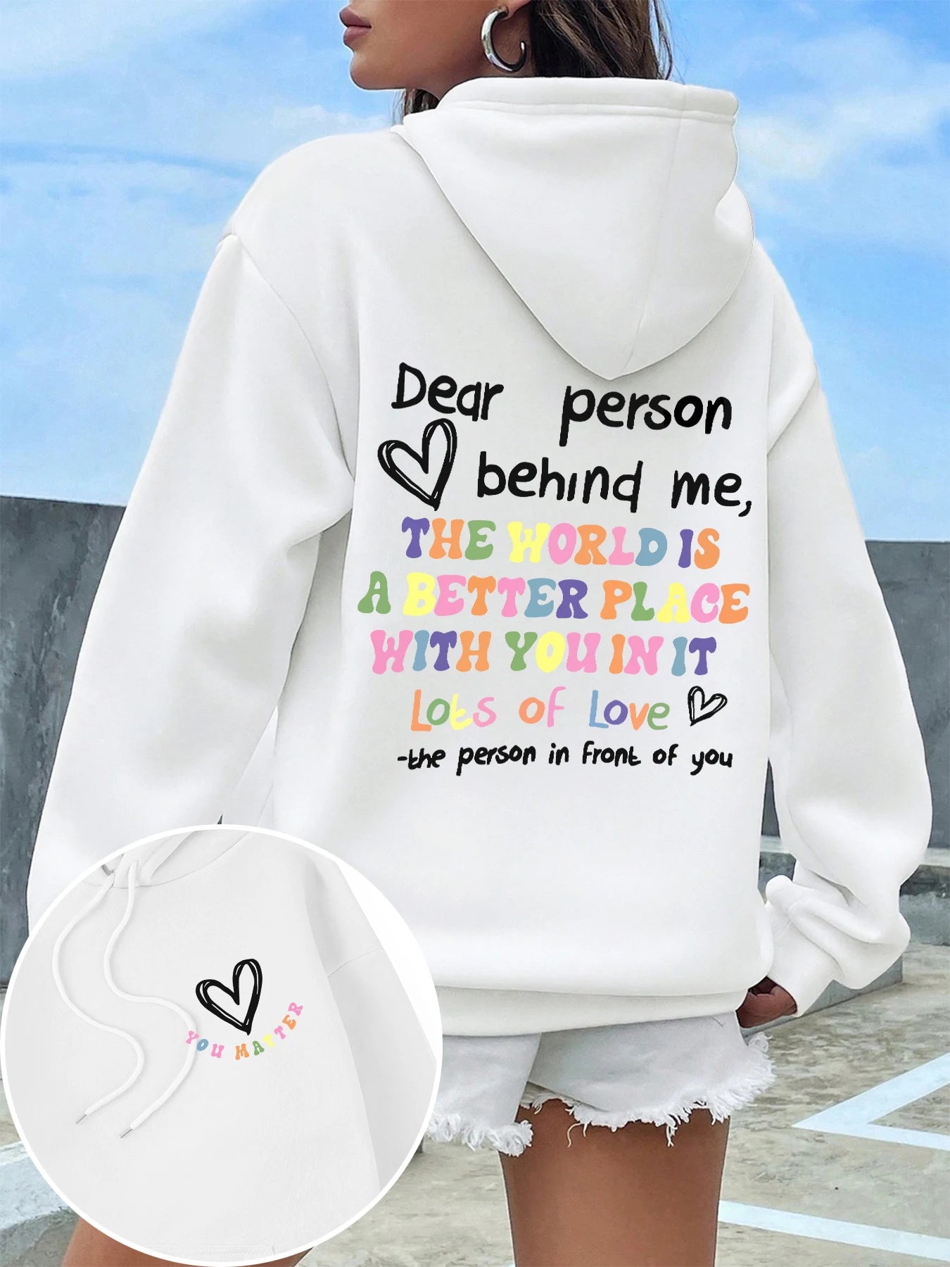 Dear Person Behind Me Print Plus Size Hoodies Woman's Colored Letters Basics Sweatshirt Fleece Autumn Clothes Warm Casual Tops