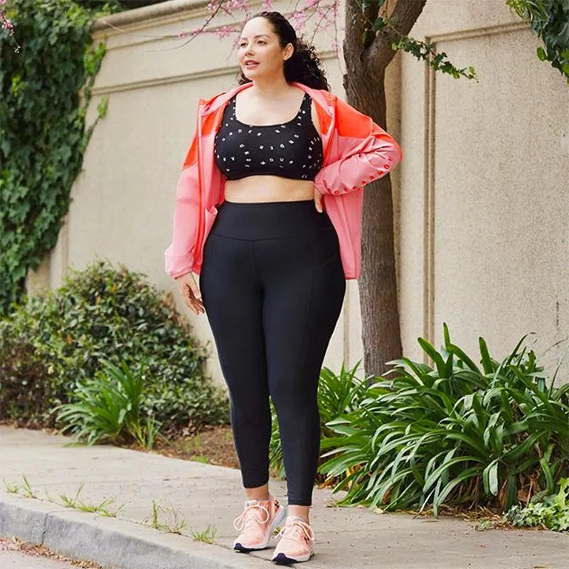 "Women's Plus Size High-Waisted Yoga Leggings with Pockets | Tummy Control Hip-Hugging Workout Solid Colors Tights for Gym