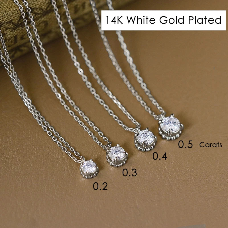 LAMOON Moissanite Necklace For Women Classic Elegant 4 Claws 925 Sterling Silver Gold Plated Fine Jewelry Wedding Accessories