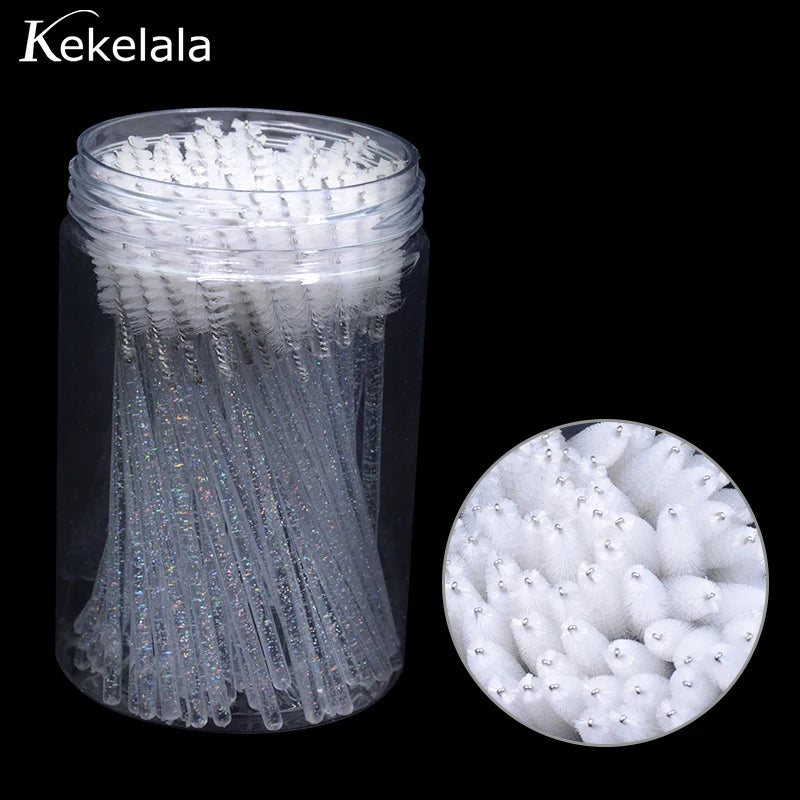 50Pcs/Bottle Eyelash Extension Brushes With Container Eyebrow  Eye Lash Mascara Wands Spoolies In Case Wholesale