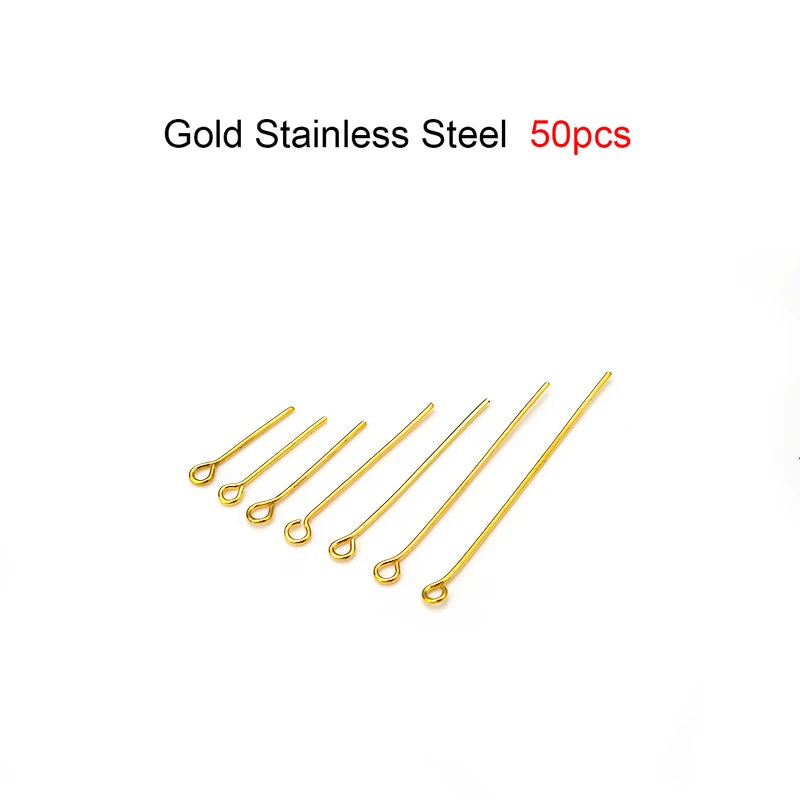 50-100pcs/lot Stainless Steel Head Pins Water Gold Plated Eye Flat Head Pins Ball Head Pins For DIY Jewelry Making Earrings