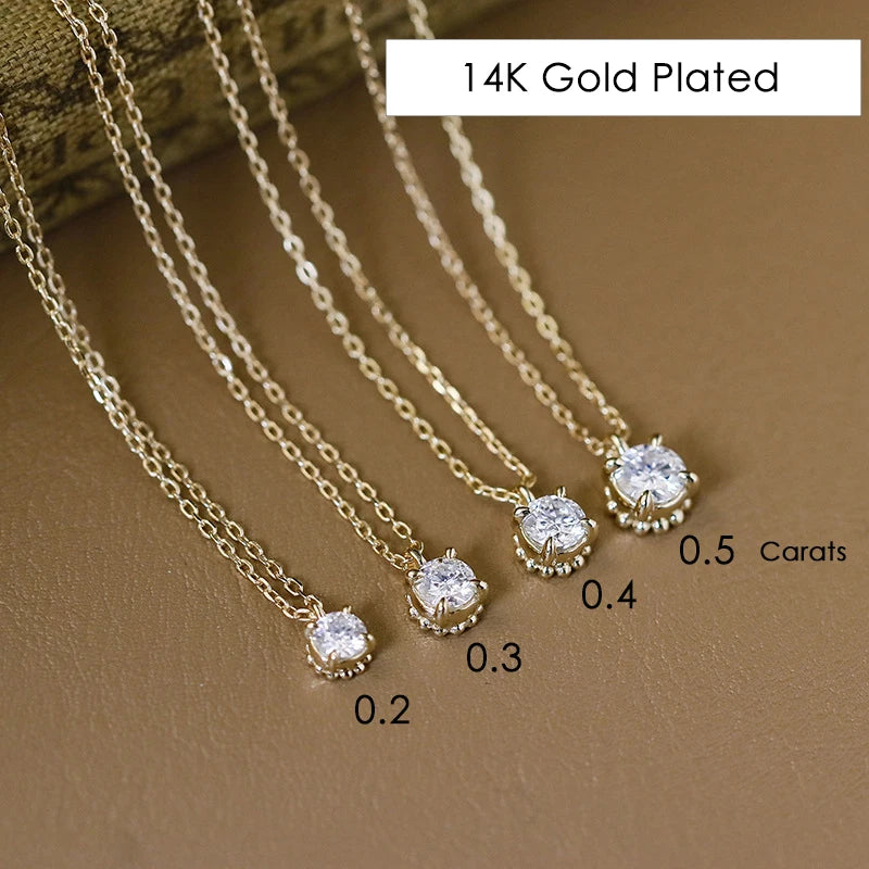 LAMOON Moissanite Necklace For Women Classic Elegant 4 Claws 925 Sterling Silver Gold Plated Fine Jewelry Wedding Accessories
