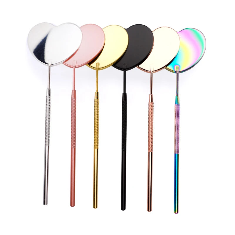 Eyelash Extensions Checking Mirror Heart Shape Stainless Steel Multifunction Lashes Mirror Beauty Makeup Supplies