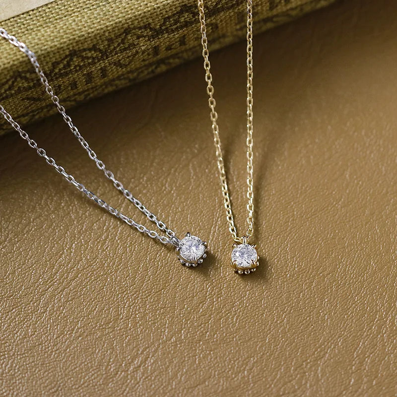 LAMOON Moissanite Necklace For Women Classic Elegant 4 Claws 925 Sterling Silver Gold Plated Fine Jewelry Wedding Accessories
