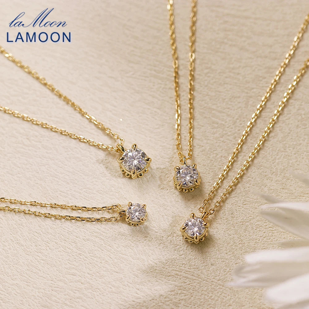 LAMOON Moissanite Necklace For Women Classic Elegant 4 Claws 925 Sterling Silver Gold Plated Fine Jewelry Wedding Accessories
