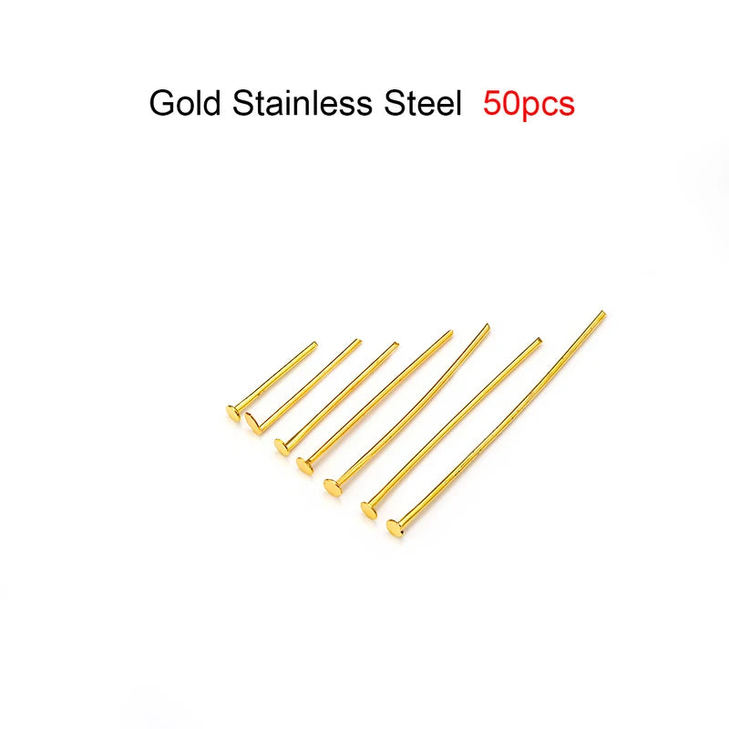 50-100pcs/lot Stainless Steel Head Pins Water Gold Plated Eye Flat Head Pins Ball Head Pins For DIY Jewelry Making Earrings