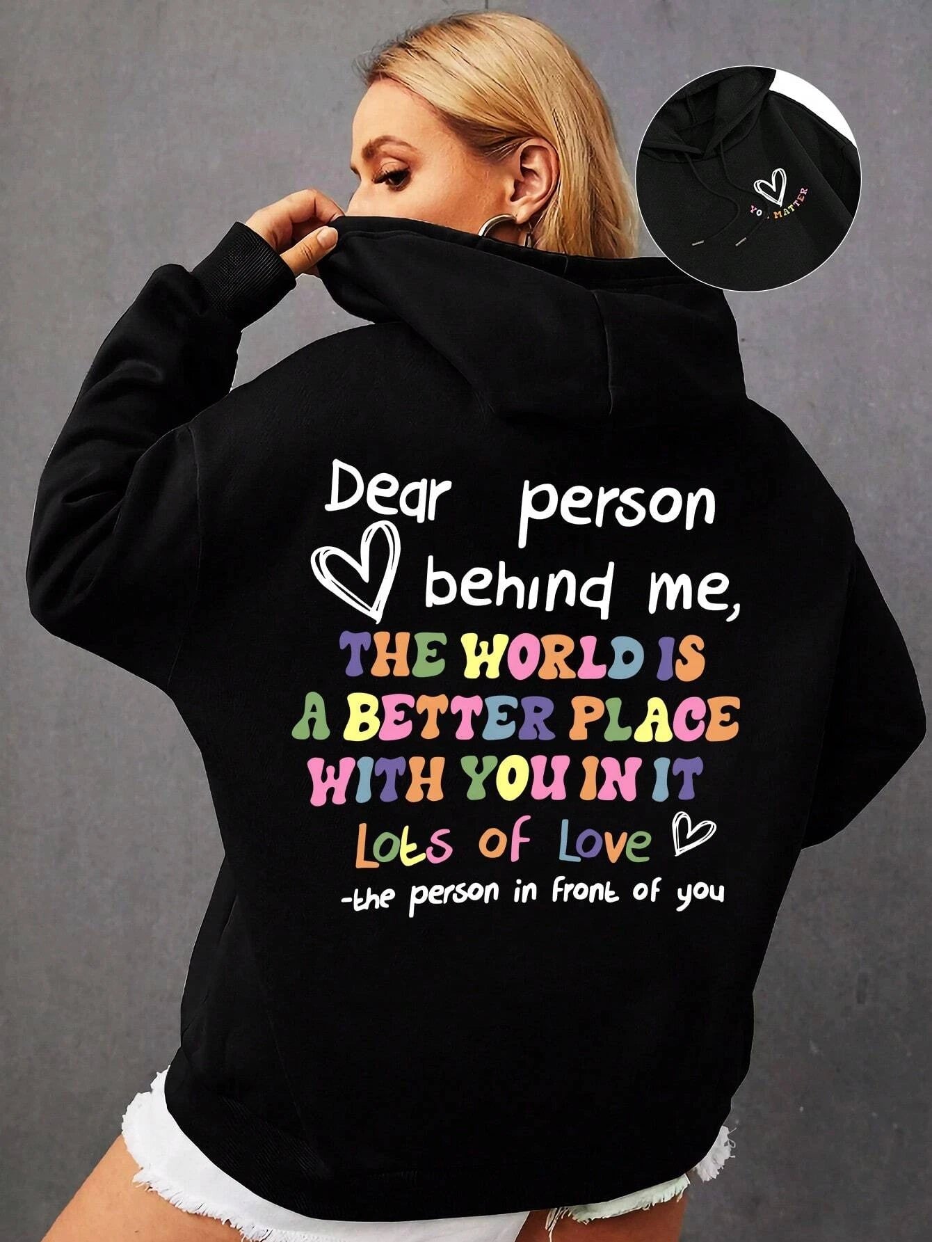 Dear Person Behind Me Print Plus Size Hoodies Woman's Colored Letters Basics Sweatshirt Fleece Autumn Clothes Warm Casual Tops