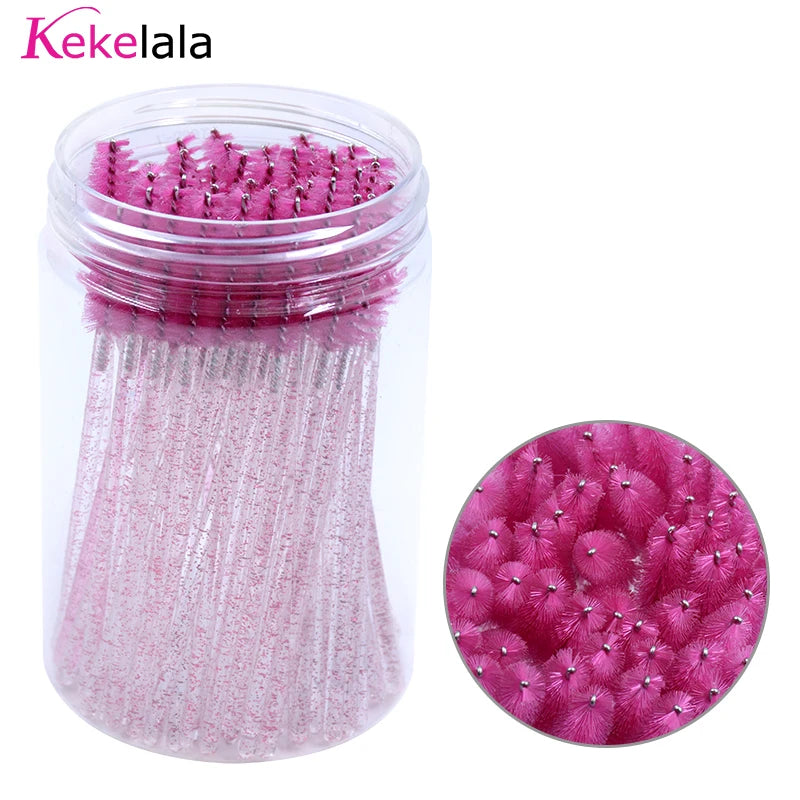 50Pcs/Bottle Eyelash Extension Brushes With Container Eyebrow  Eye Lash Mascara Wands Spoolies In Case Wholesale